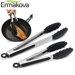 ERMAKOVA Silicone BBQ Grilling Tong Salad Bread Serving Tong Non-Stick Kitchen Barbecue Grilling Cooking Tong with Joint Lock