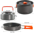 1Set Outdoor Pots Pans Camping Cookware Picnic Cooking Set Non-Stick Tableware with Stove Spoon Fork Knife Kettle for 2-3 Person