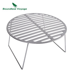 Boundless Voyage Folding Campfire Grill Titanium Round BBQ Grill Net with Legs Carrying Bag Outdoor Charcoal Gridiron Ti15161B