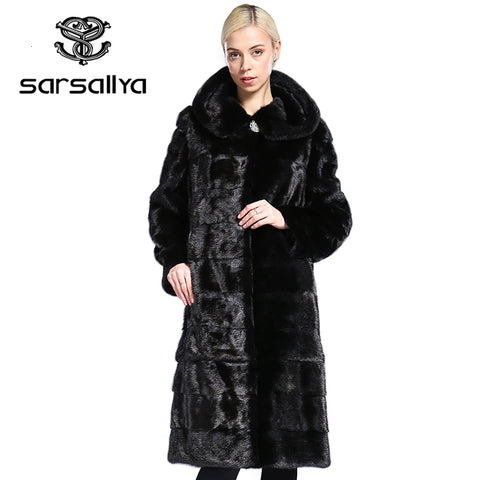 SARSALLYA Real Fur Style Fashion Fur Coat Genuine Leather Mandarin Collar Good Quality Mink Fur Coat Women Natural Black Coats