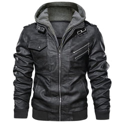 New men's jacket autumn and winter leisure motorcycle PU zipper hoodie jacket leather goods brand streetwear European size S-3XL