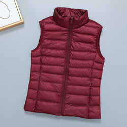 Good Quality Women White Duck Down Vest Soft Fabric Ultra Light Vest Jacket 2021 Winter Weightless Stand-up collar Sleeveless
