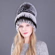 Winter Rex Rabbit Fur Hats For Women Beanies Top Knitted With Fox Fur New Brand Casual Good Quality Caps