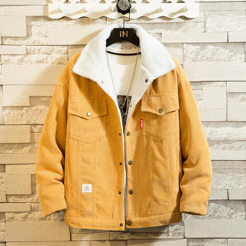 Men Corduroy Down Jackets Winter Coats Loose Casual Warm Parkas Good Quality Male Thicker Lamb wool Winter Jackets Size 5XL