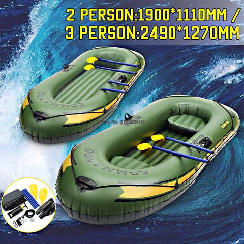 2 Person/3 Person Thickening Inflatable Boat Raft River Lake Dinghy Boat Pump Fishing Boat with Oars Set Load 200kg