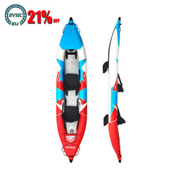 Inflatable Kayak Boat for 1/2 Persons Fishing Rowing PVC Boat Dinghy Raft with Hand Pump Storage Bag Barometer Backrest 2 Fins