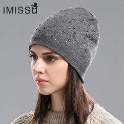 IMISSU Autumn&Winter Women's Knitted Wool Beanie Hat Casual Cap Solid Color Winter Hats for Women Good Quality Female Hat